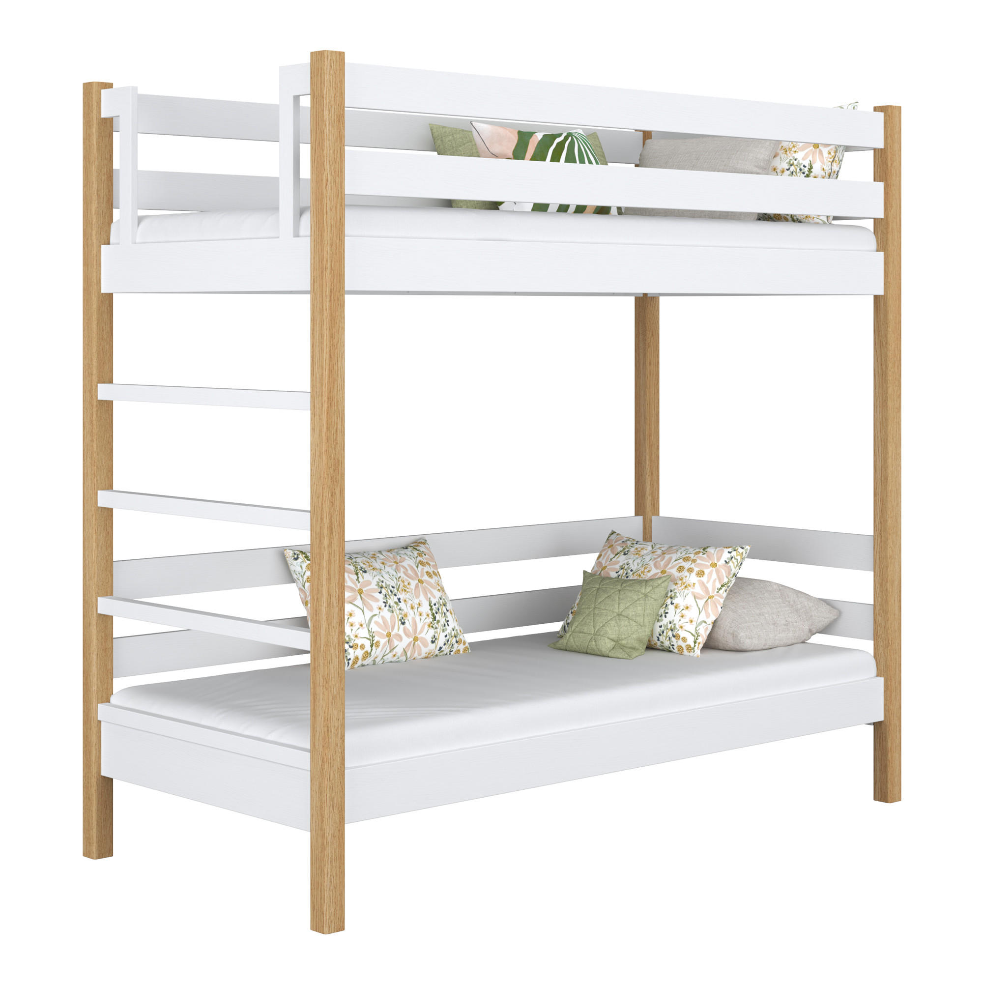 ETAGENBETT N03 Weiß / Eiche Natur 90/190 - Eiche Artisan/Weiß, Naturmaterialien/Holz (90/190cm) - N-Wood