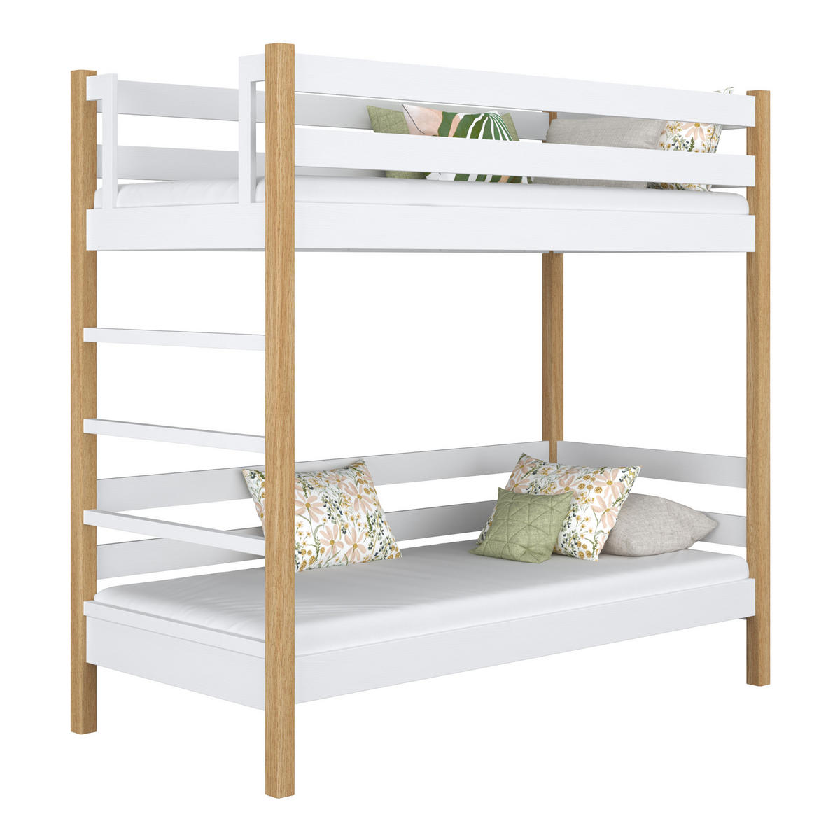 ETAGENBETT N03 Weiß / Eiche Natur 90/180 - Eiche Artisan/Weiß, Naturmaterialien/Holz (90/180cm) - N-Wood