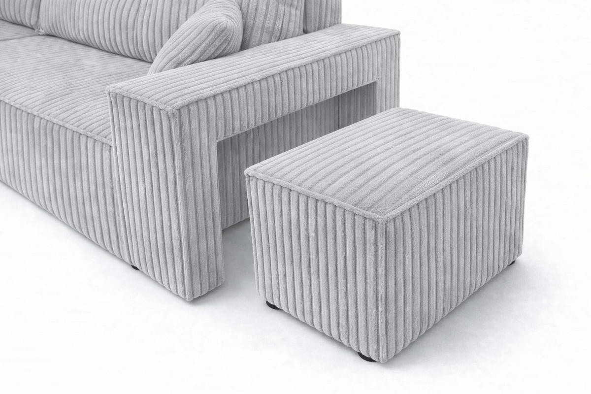 ECKSOFA Mit Schlaffunktion Und Pouf, Cordstoff Tilia, Grau, Links, Best L Mit Pouf - Grau, Holz (244/145cm) - Kaiser Möbel
