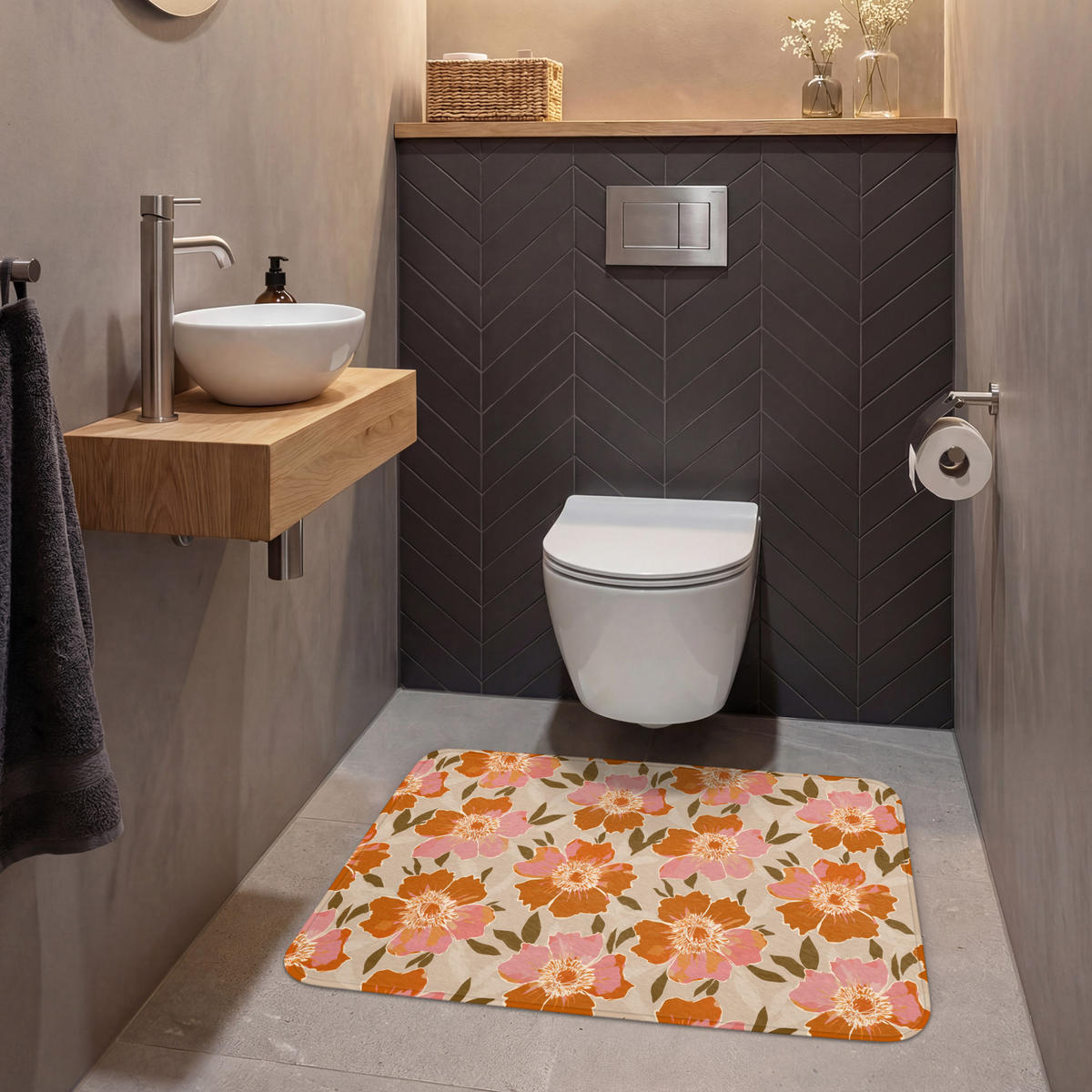 WC-VORLEGER Blumen - Motiv - Retro Toilettenteppich 90x60 cm - Multicolor, Kunststoff/Textil (90/1cm) - OnlyWow