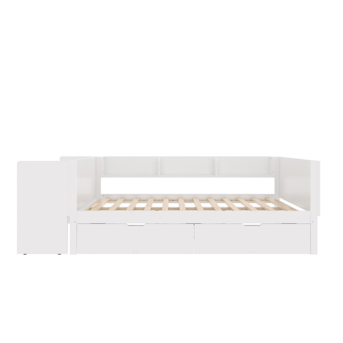 KINDERBETT aus Kiefer und Spanplatte 140x200 cm Weiß mit Schreibtisch, 2 Schubladen und 3 Regalen - Weiß, Holzwerkstoff (140/200cm) - Modfu
