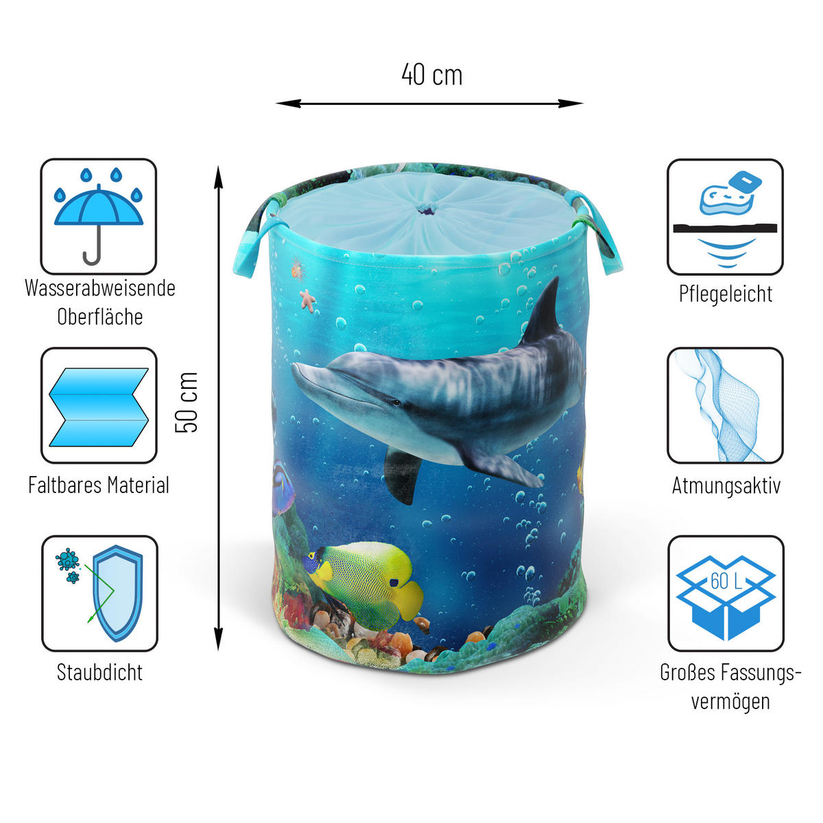 WÄSCHEKORB Delphin - Blau, Textil (37/55/55cm) - Sanilo