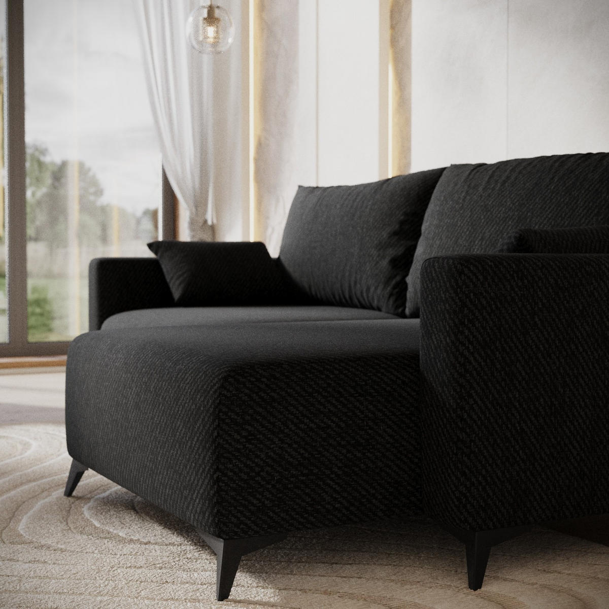 ECKSOFA NUVIO mit Schlaffunktion Schwarz im Neve Stoff - Schwarz, Holz/Holzwerkstoff (239/148cm) - AltaBeds