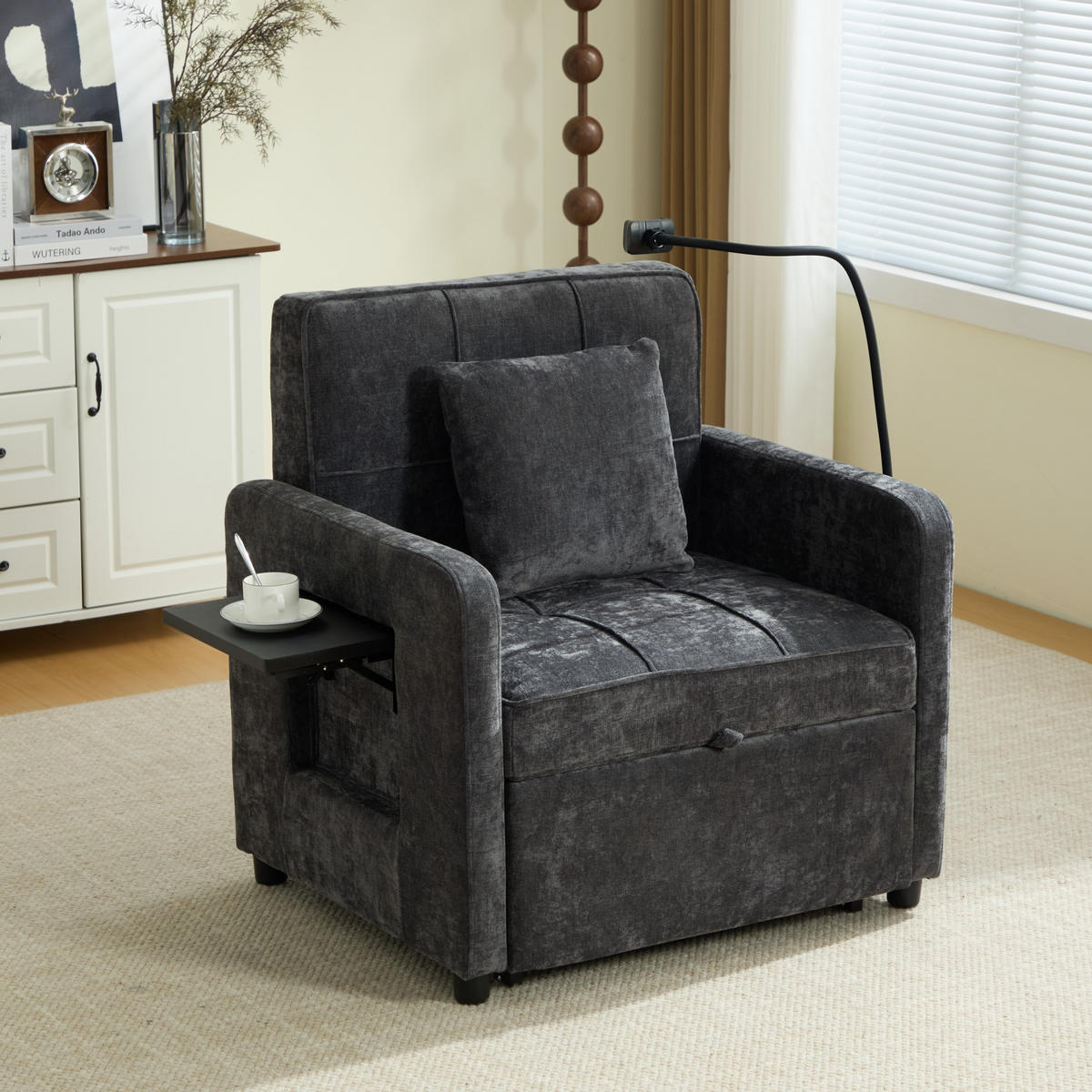 FERNSEHSESSEL Relaxsessel,Polsterliege mit Stauraum,Chenille,Grau - Grau, Textil (79/83/167cm) - LVHOM