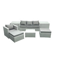 GARTENMÖBELSET mit 3-SITZER SOFA,COUCHTISCH Polyrattan Hellgrau-Mix 6-Sitzer - Hellgrau/Grau, Glas/Kunststoff - Fimous