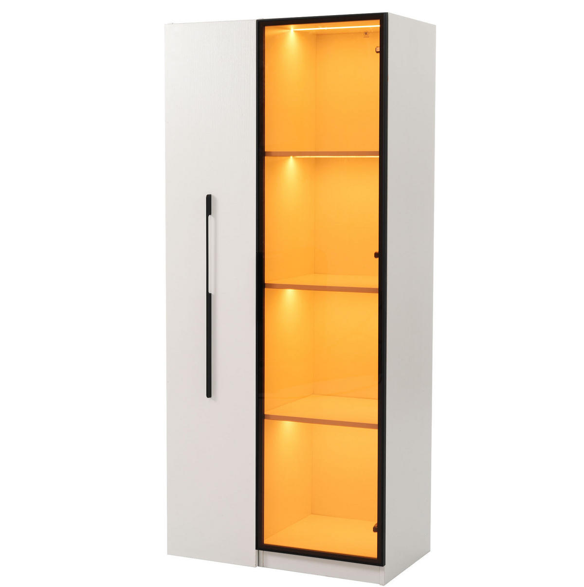 VIŠENAMJENSKI ormar 70/40/160 cm bijeli od MDF-a s izvlačnom policom LED rasvjetom i staklenim vratima - bijela, drvni materijal (70/160/40cm) - OKWISH