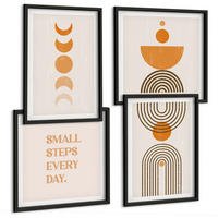 BILDER SET 4er Set - 50x50 cm & 40x60 cm Schwarzer Rahmen - Minimalistische Boho-Muster - Schwarz, Kunststoff (50/50cm) - TULUP