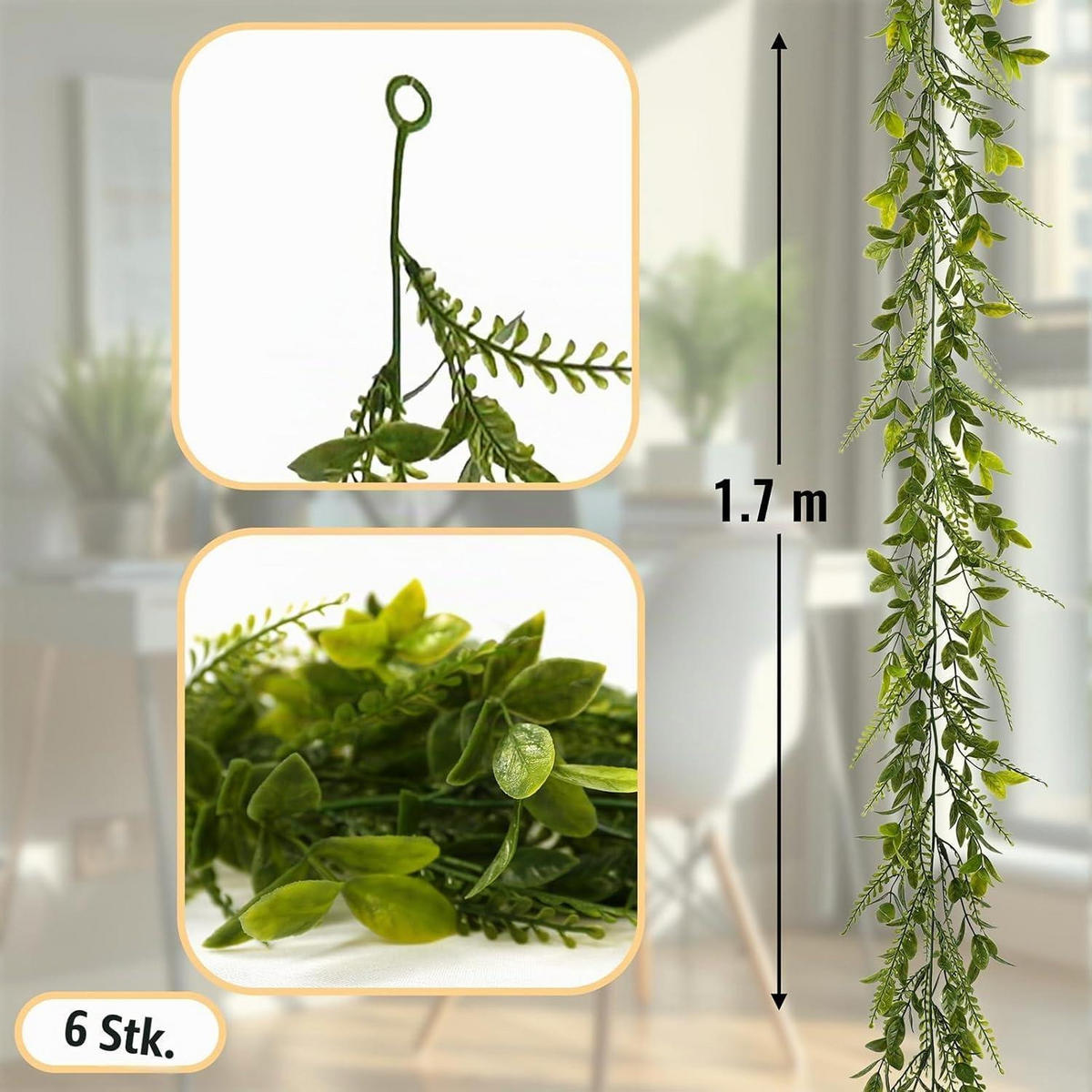 GIRLANDE 6-teiliges Set 1,7m Kunstpflanze Grün - Grün, Kunststoff (5cm)