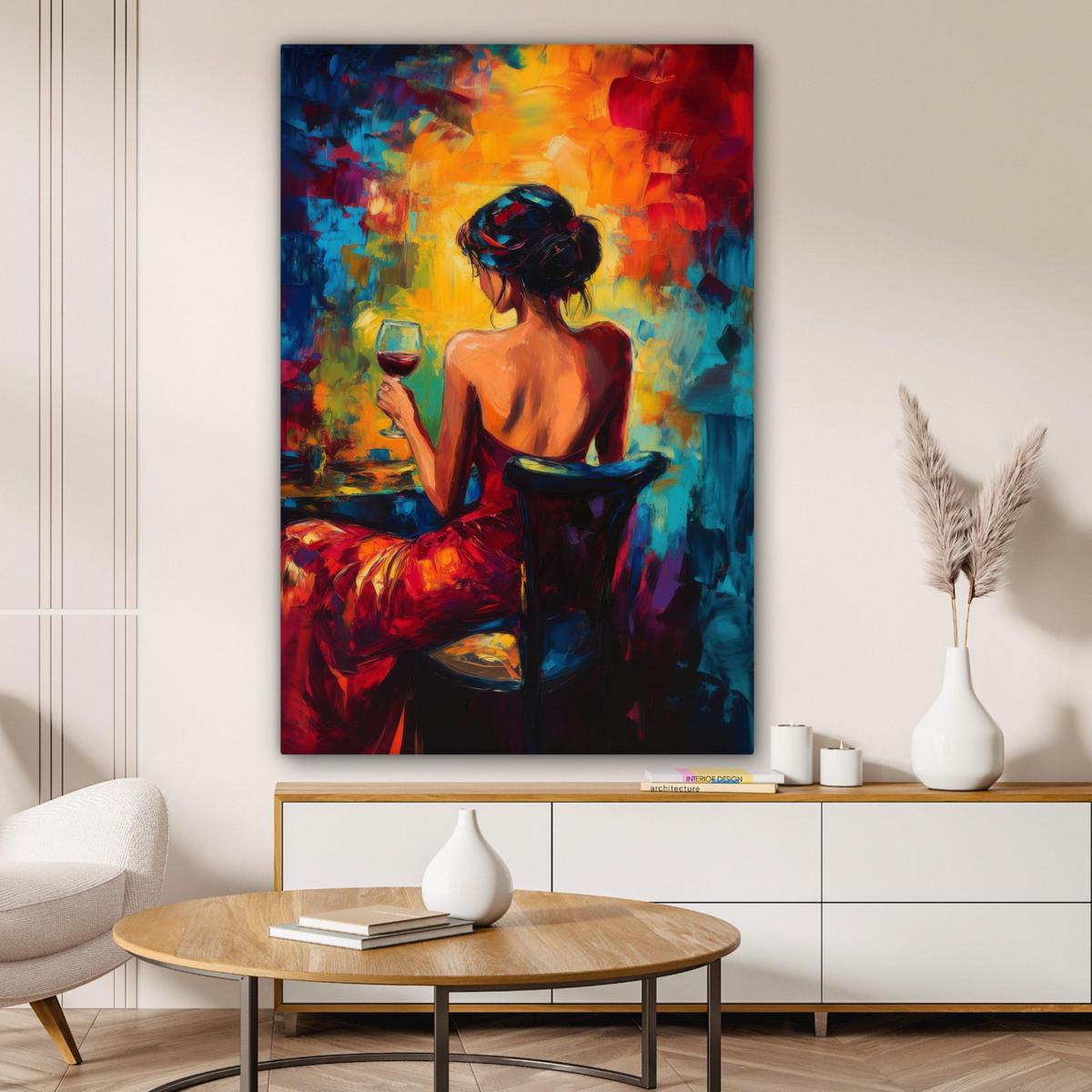 LEINWANDBILD Wein - Frau - Stimmungsvoll - Farbenfroh Deko Groß 90x140 cm - Bordeaux, Textil (90/140cm) - MuchoWow