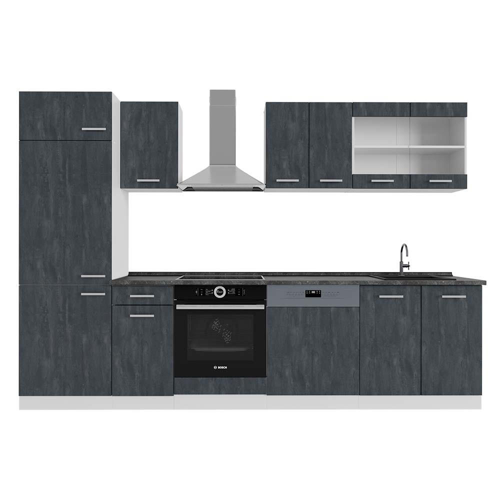 KÜCHENZEILE R-Line Schwarz Beton/Weiß 300 cm AP Anthrazit - Schwarz/Weiß, Holzwerkstoff (300/81.6/60cm) - Vicco