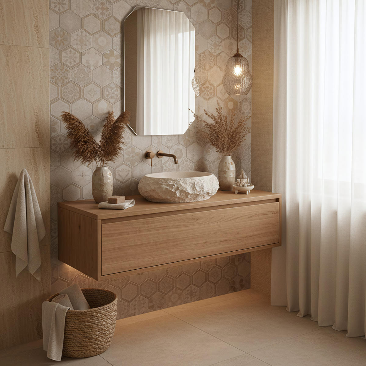 AUFSATZWASCHBECKEN MIKA WARM BEIGE 50/38/15 cm - Beige, Stein (50/15/38cm) - REA