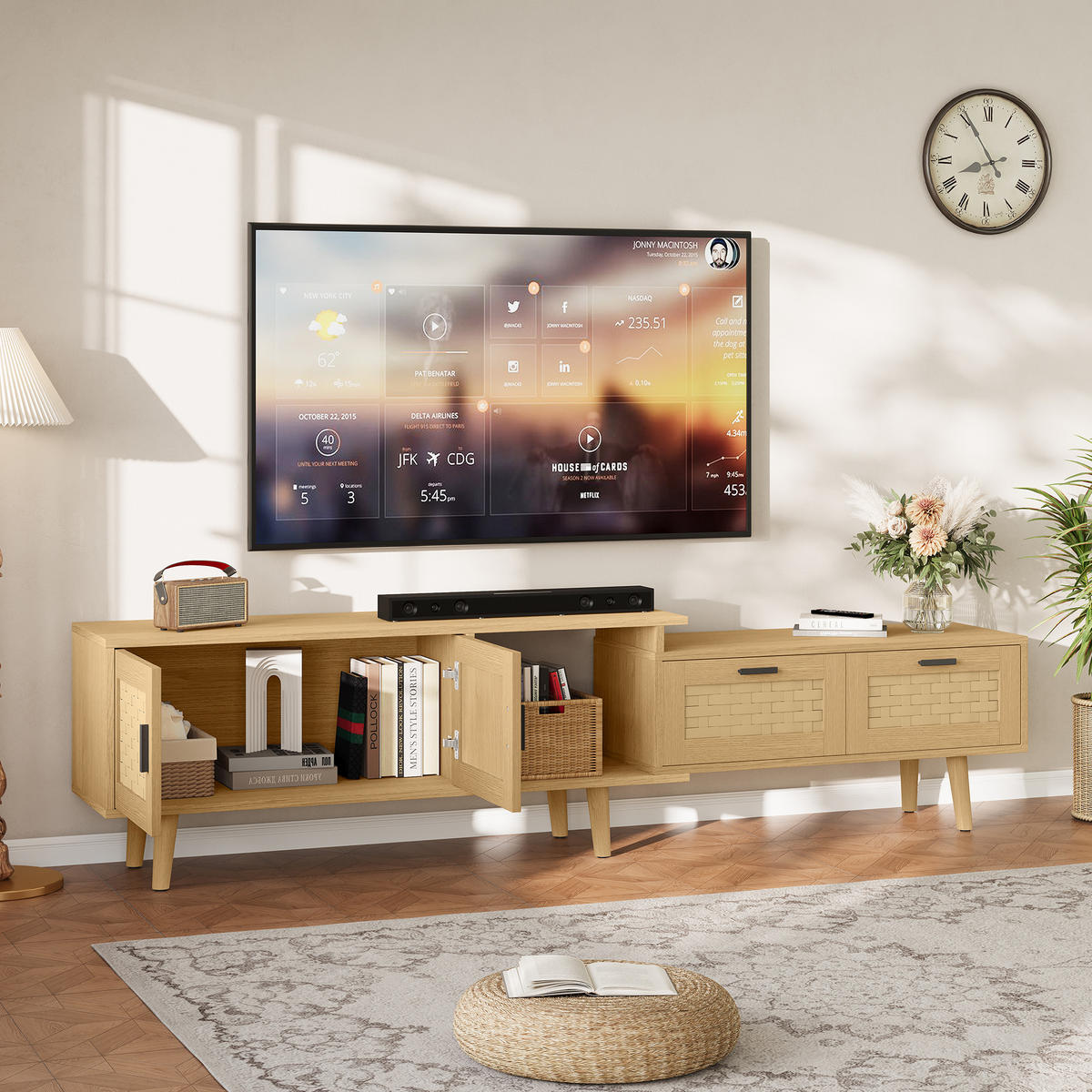 TV LOWBOARD ausziehbar 146–180 cm 2 Türen 2 Schubladen Holz - Naturfarben, Holz (146/44/29.8cm) - Fortuna Lai