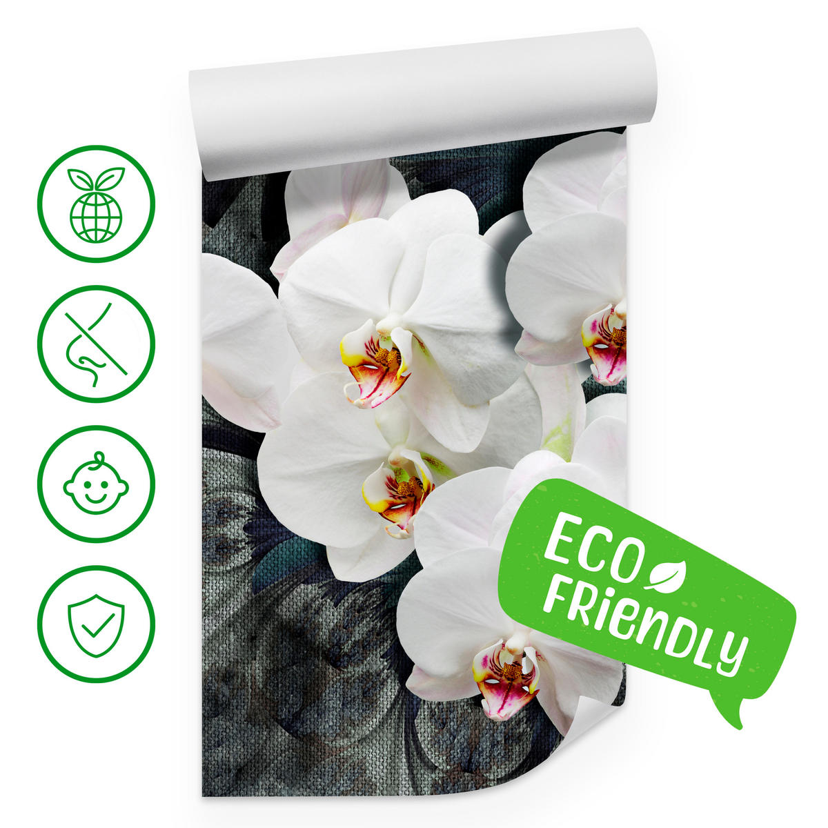 FOTOTAPETA Pre Spálňu Biele Orchidey Rustikálne Pozadie Florálna 300 x 210 cm - sivá/biela, papier (300/210cm) - Muralo