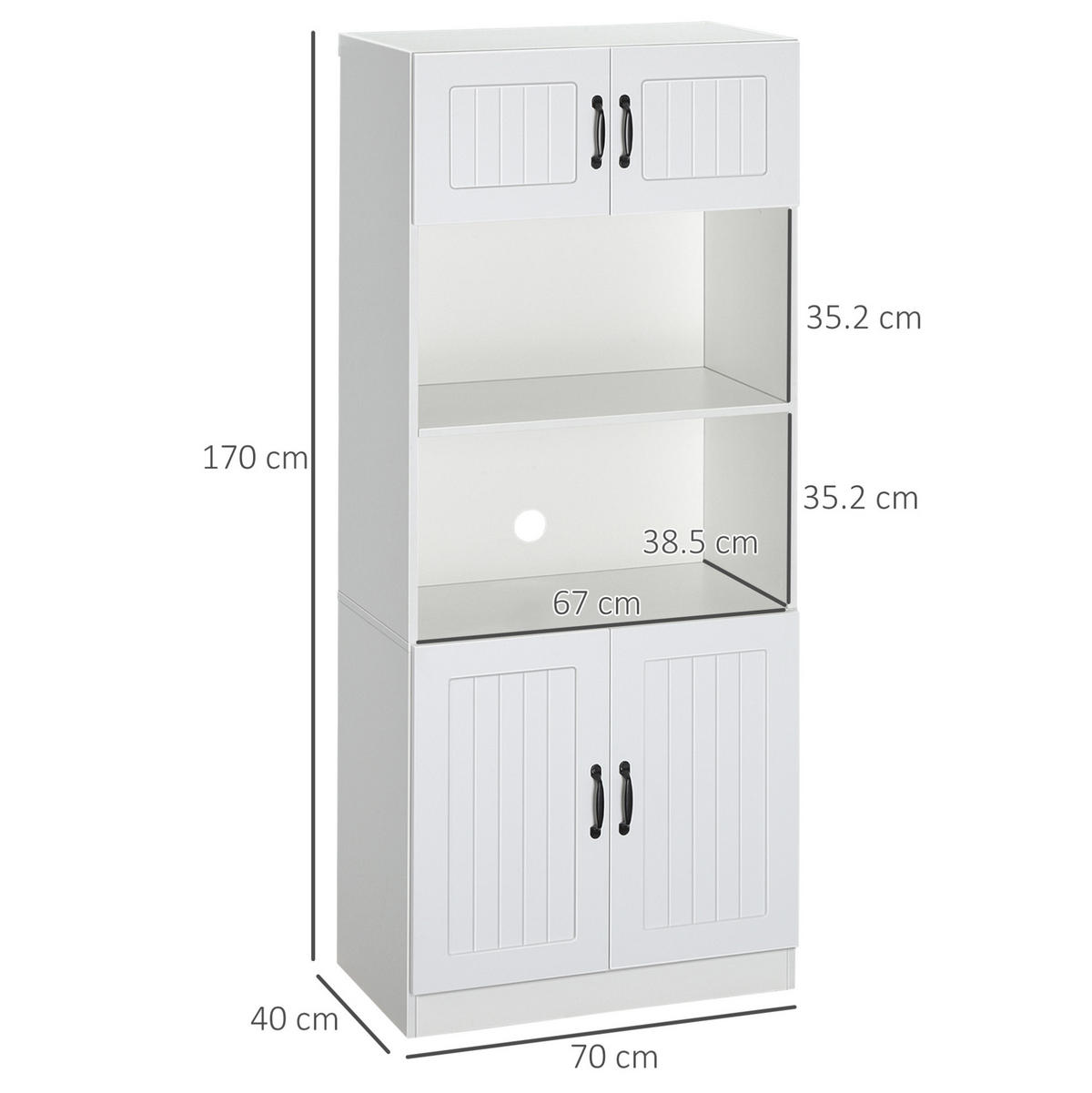 HIGHBOARD 70/40/170 cm mit 4 Türen, offenem Gerätefach und verstellbaren Einlegeböden, MDF, Weiß - Weiß, Holzwerkstoff (70/170/40cm) - Redom