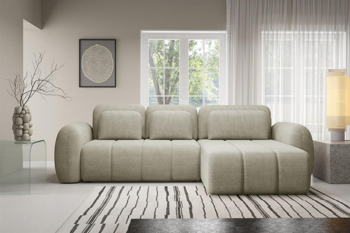 ECKSOFA Caria Mit Schlaffunktion - Creme, Holzwerkstoff/Textil (304/190cm) - Fun Möbel