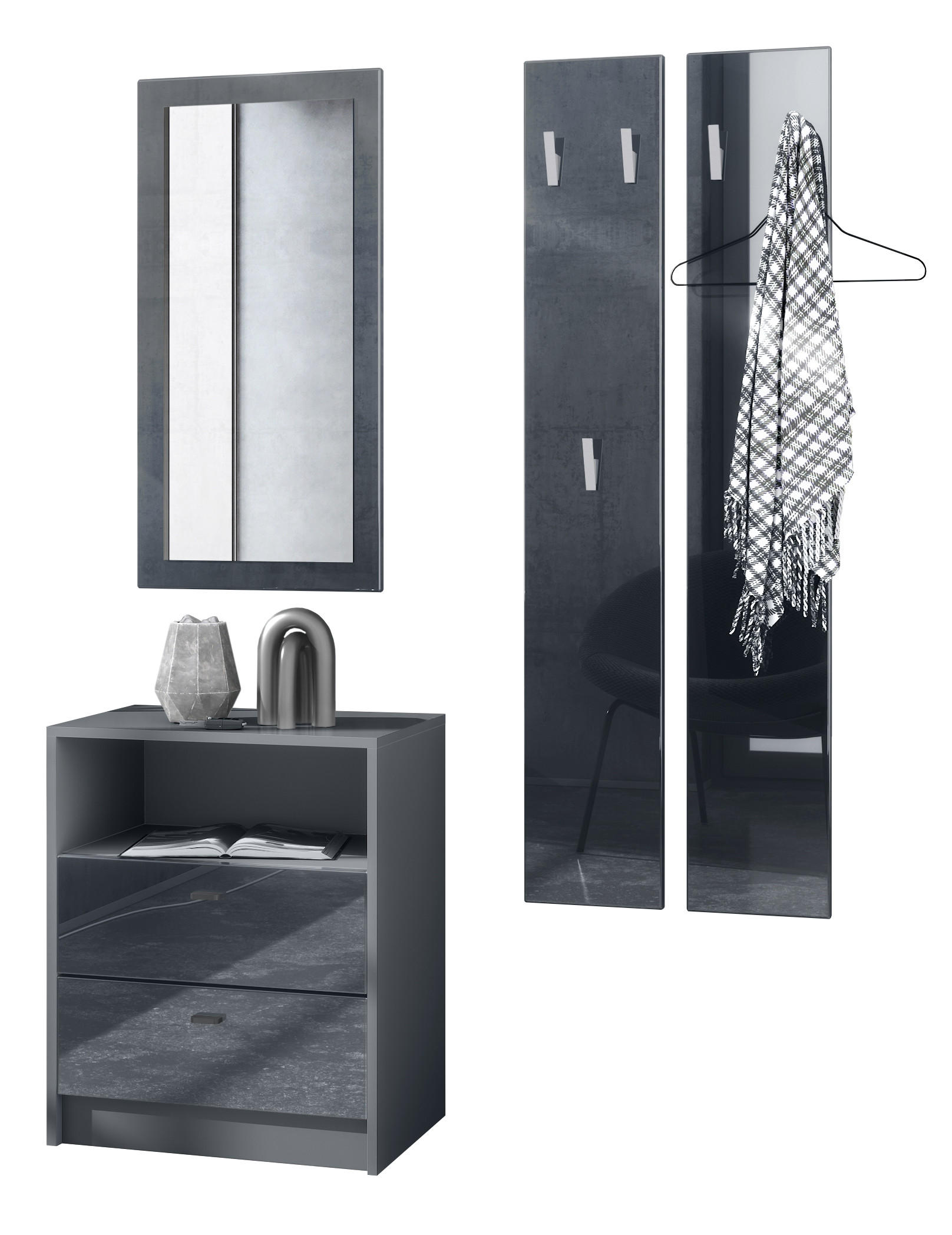 GARDEROBE Pino Schwarz Hochglanz - Schwarz Hochglanz, Holzwerkstoff (130/185/36cm) - Vladon