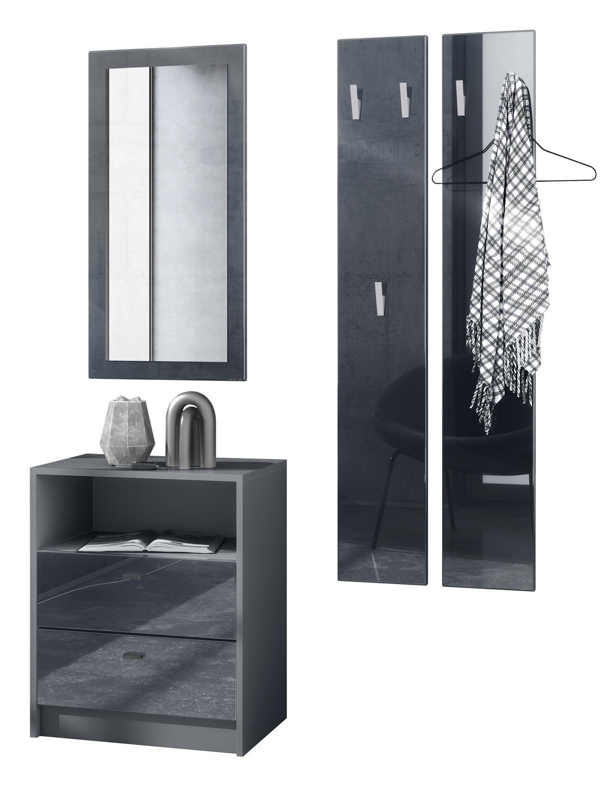 GARDEROBE Pino Schwarz Hochglanz - Schwarz Hochglanz, Holzwerkstoff (130/185/36cm) - Vladon