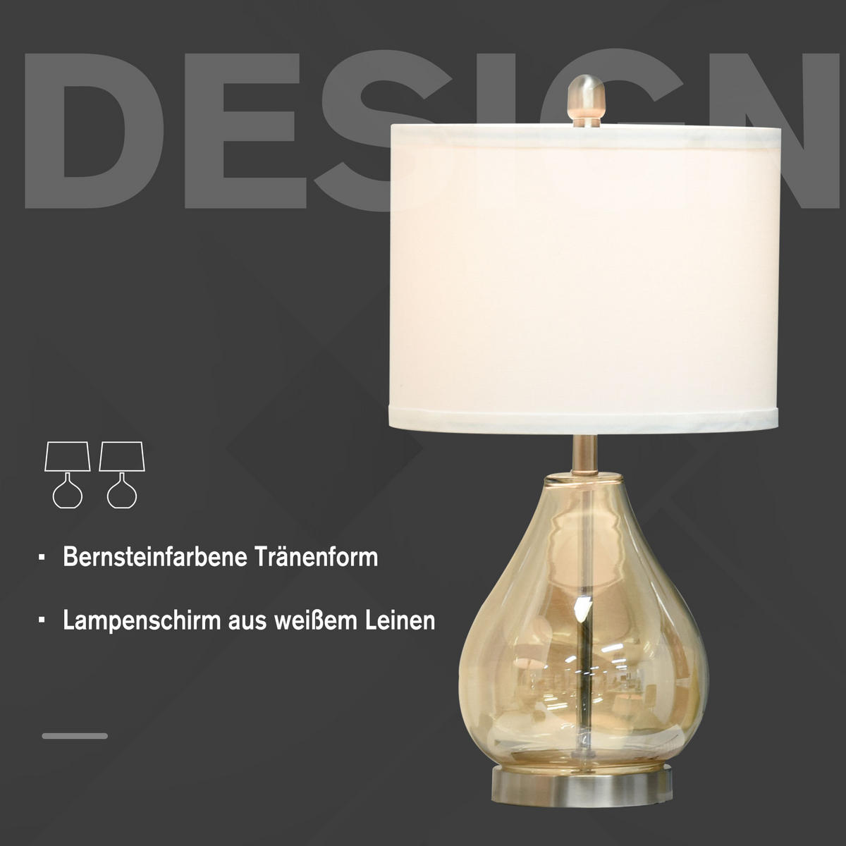 TISCHLAMPEN, Tischleuchten, Bernstein - Multicolor, Metall (30/30/56cm) - HOMCOM
