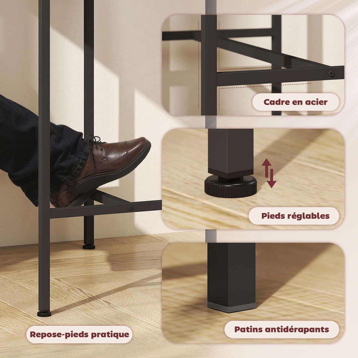 BARTISCH-SET DE-14762 mit 2 Hockern & Holzoptik Natur/Schwarz - Naturfarben, Holzwerkstoff (80/50/87cm) - ComfortXL