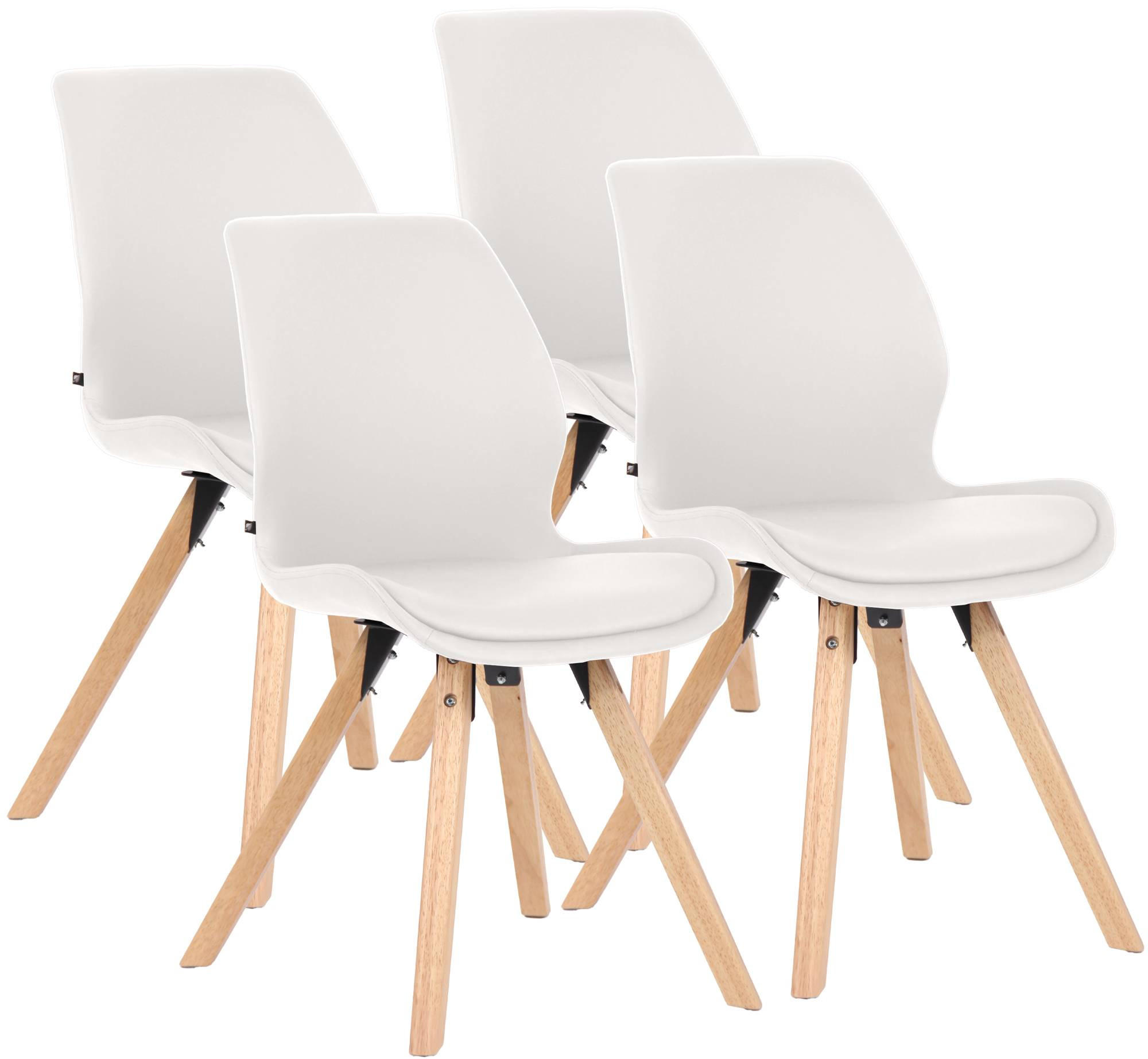 STUHL 4er Set Lederlook Weiß - Eukalyptusholzfarben/Weiß, Holz/Textil (49/87/58cm) - CLP