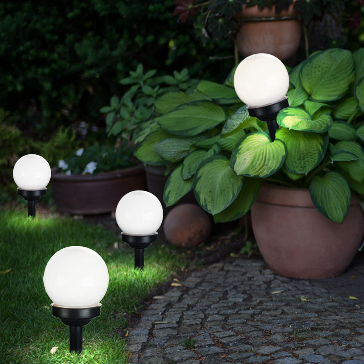 LED AUSSENLEUCHTE Solarkugel Weiß 3er Set - Weiß, Kunststoff (10/10/38cm)