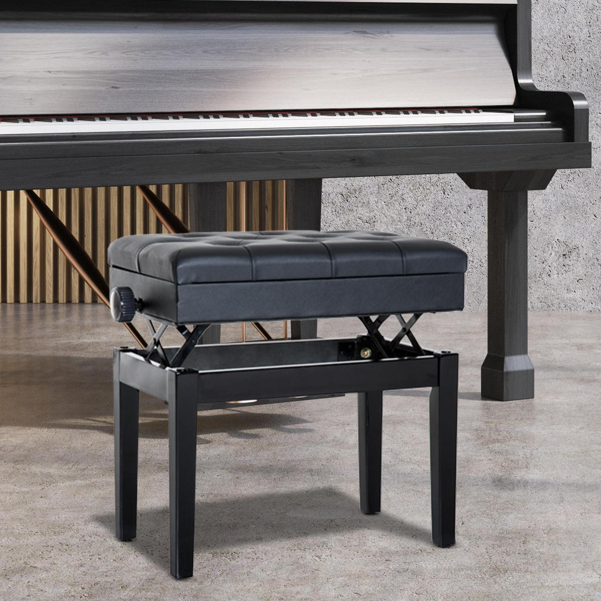 HOCKER DE-16364 höhenverstellbar mit verstecktem Fach Schwarz - Schwarz, Holzwerkstoff (33/58/545cm) - ComfortXL