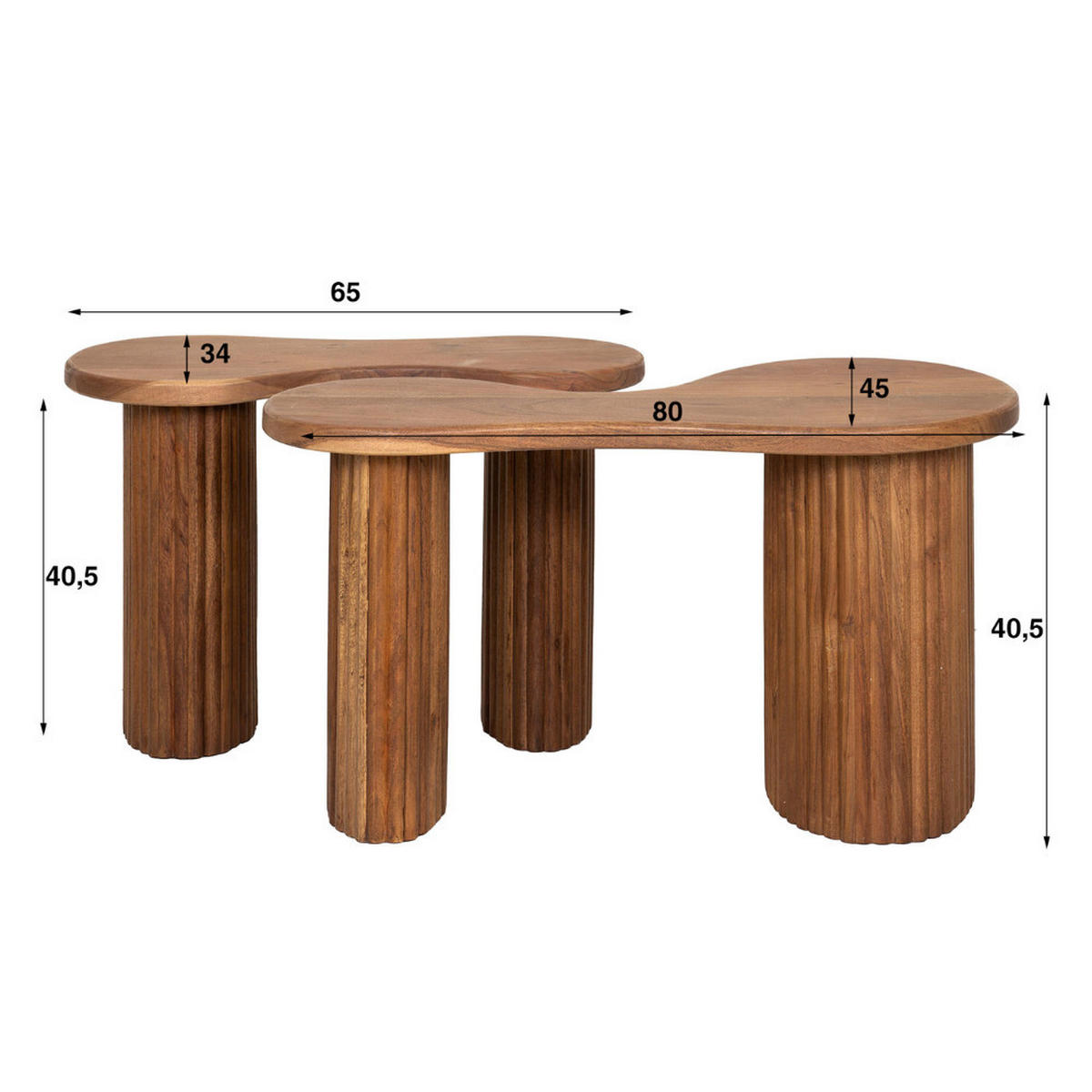 COUCHTISCH-SET KODA ORGANIC 2-teiliges Ensemble aus Akazie im Rillen-Design - Braun, Holz (45/80/41cm) - alesvelt