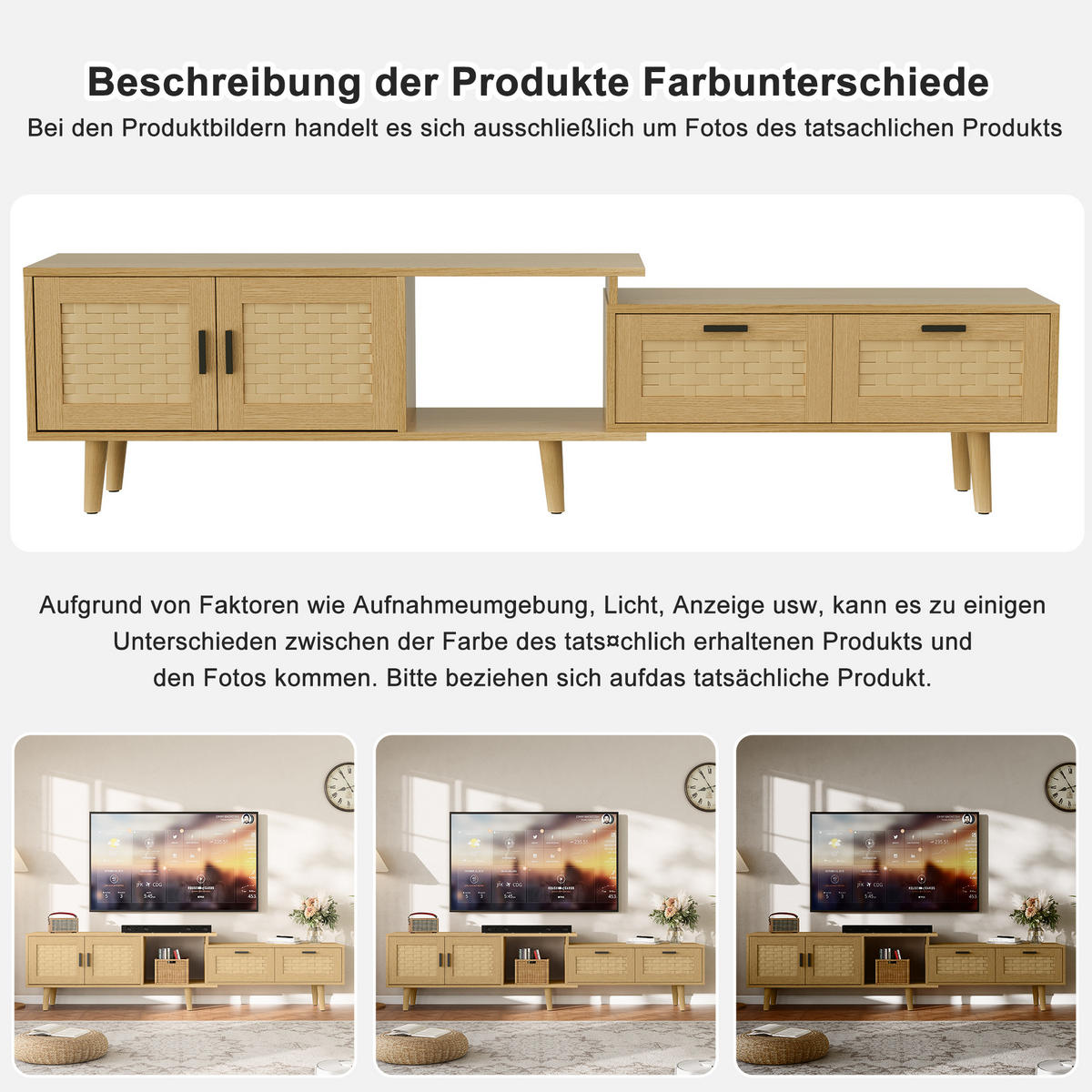TV LOWBOARD ausziehbar 146–180 cm 2 Türen 2 Schubladen Holz - Naturfarben, Holz (146/44/29.8cm) - Fortuna Lai