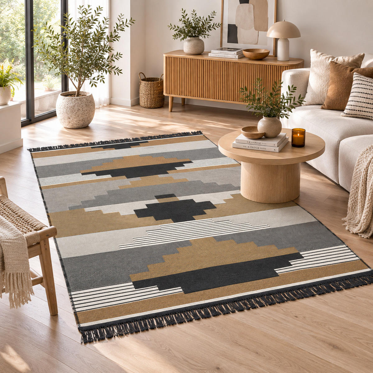 TEPPICH BEIDSEITIG ETHNO KELIM STYLE - Beige/Grau, Textil (140/200cm) - Pergamon