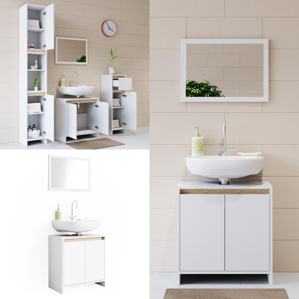 BADMÖBEL-SET Emma Weiß/Sonoma 2 Teile - Weiß/Sonoma Eiche, Holzwerkstoff (58/60/33cm) - Vicco