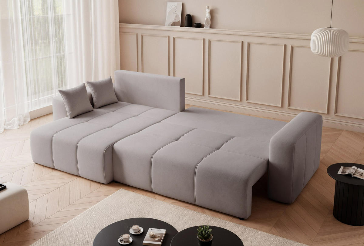 ECKSOFA XL Velours mit Bettkasten und Schlaffunktion - Grau, Holzwerkstoff/Textil (278/145cm) - Idohome