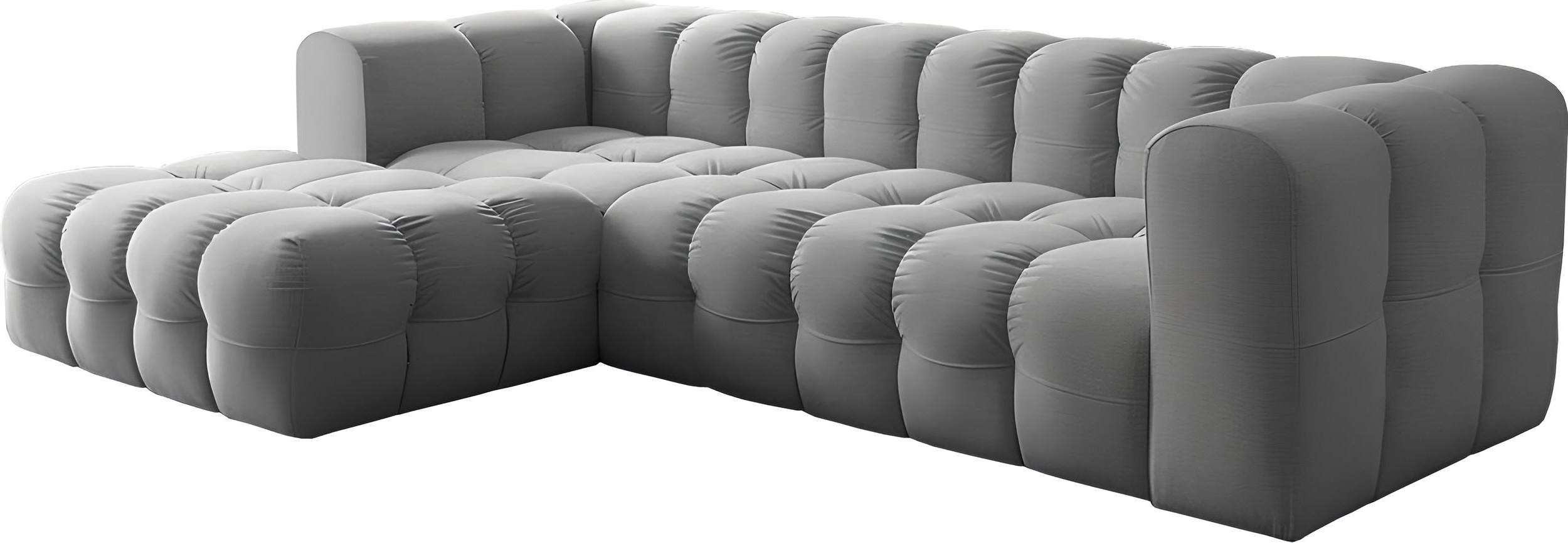 ECKSOFA Mochi L-Form 5-Sitzer Links, Samt, Grau 290/75/193 cm - Schwarz/Grau, Kunststoff/Textil (290/193cm) - WFL GROUP