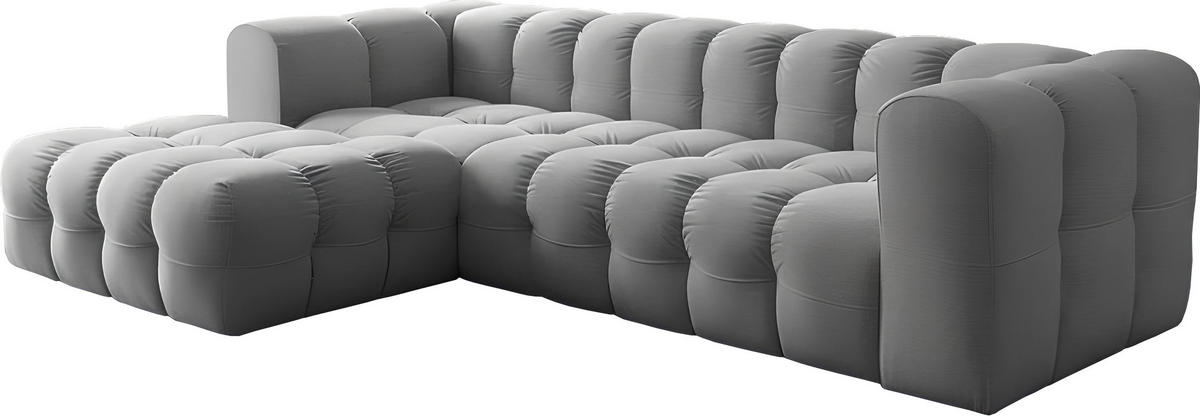 ECKSOFA Mochi L-Form 5-Sitzer Links, Samt, Grau 290/75/193 cm - Schwarz/Grau, Kunststoff/Textil (290/193cm) - WFL GROUP