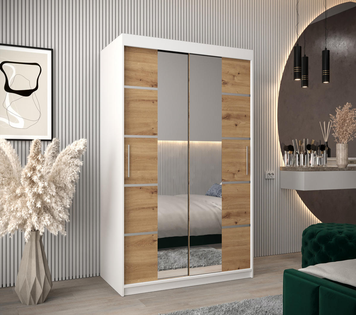 SCHWEBETÜRENSCHRANK 200/120/62 2-türig - Silberfarben/Eiche Artisan, Holz/Kunststoff (120/200/62cm) - MÖBEL KRYSPOL