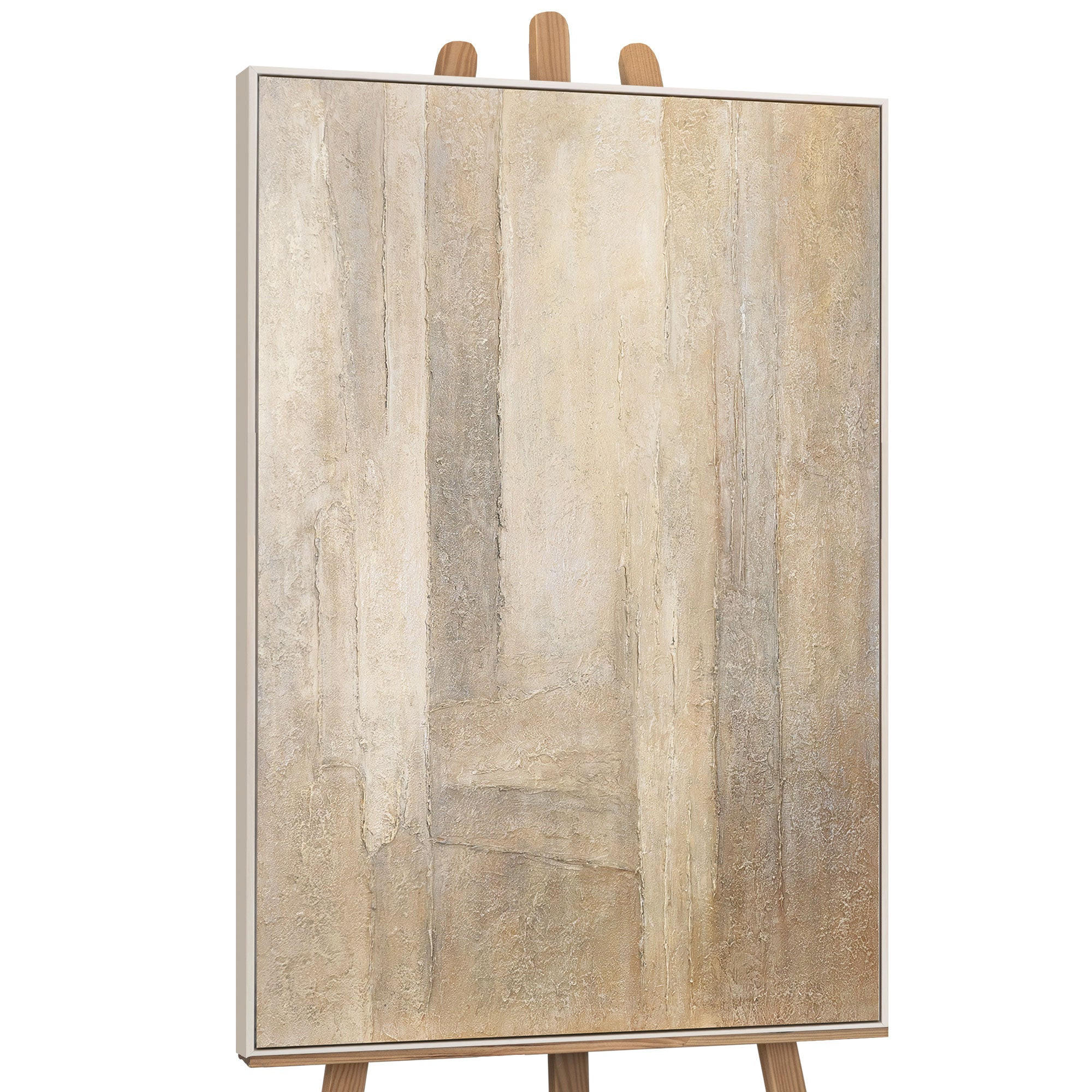 GEMÄLDE Vertikalen der Zeit Schattenfugenrahmen Beige 120x80 cm - Beige, Holz (120/80cm) - YS-art gallery