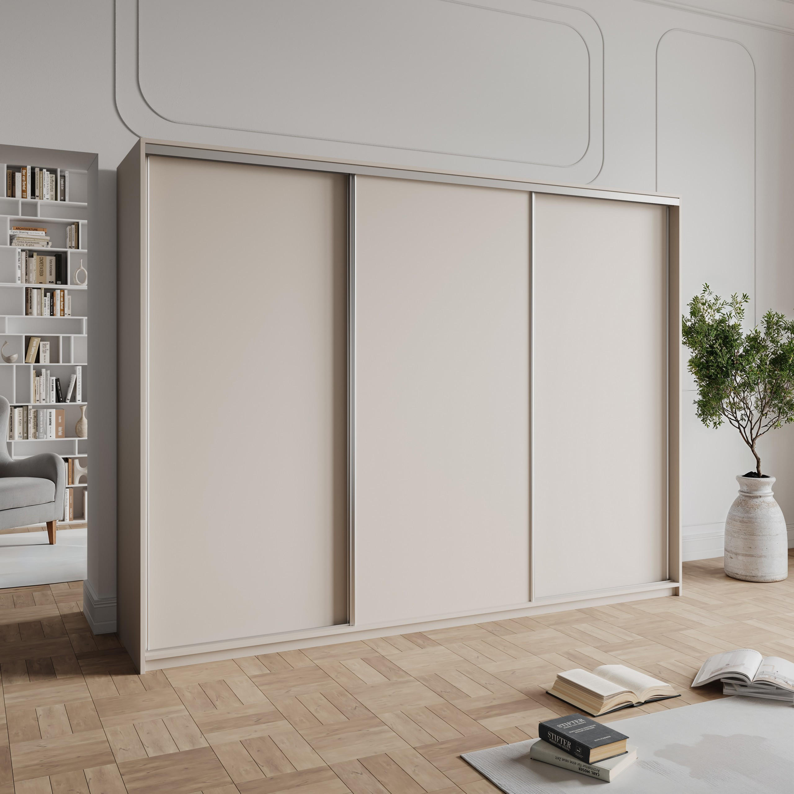 SCHWEBETÜRENSCHRANK NISSE 270/205/60 cm 3-türig Kaschmir - Kaschmir, Holzwerkstoff (270/205/60cm) - MASSENO