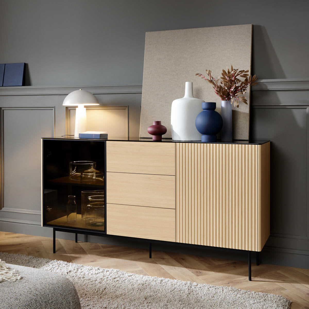 SIDEBOARD OLDEN KOM2 Glasplatte Eiche - Eichefarben, Glas/Holzwerkstoff (157/84/39cm) - Komodee