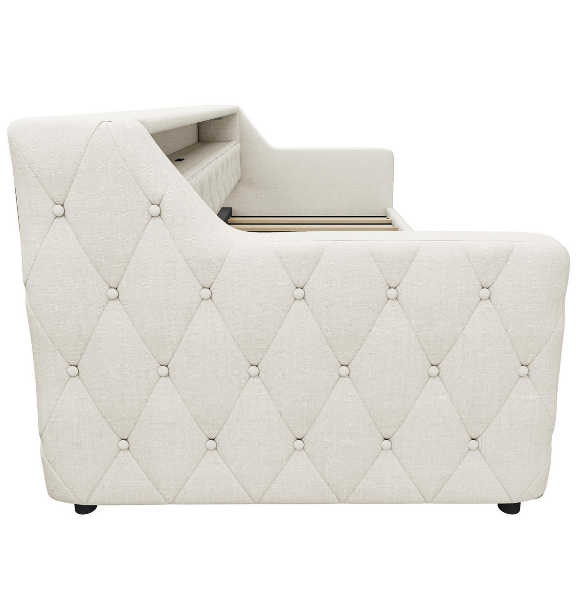 BETT 90/200 cm in Beige mit LED-Beleuchtung und hydraulischem Stauraum - Beige, Holzwerkstoff (90/200cm) - Flora Grace