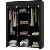 KLEIDERSCHRANK aus Stoff 125x43x162,5 cm Schwarz mit 2 Kleiderstangen und 8 Einlegeböden - Schwarz, Textil (125/162.5/43cm) - Modfu