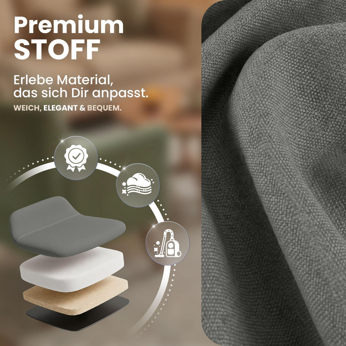 STUHL Stoff Hellgrau - Eukalyptusholzfarben/Hellgrau, Holz/Textil (49/83/50cm) - CLP