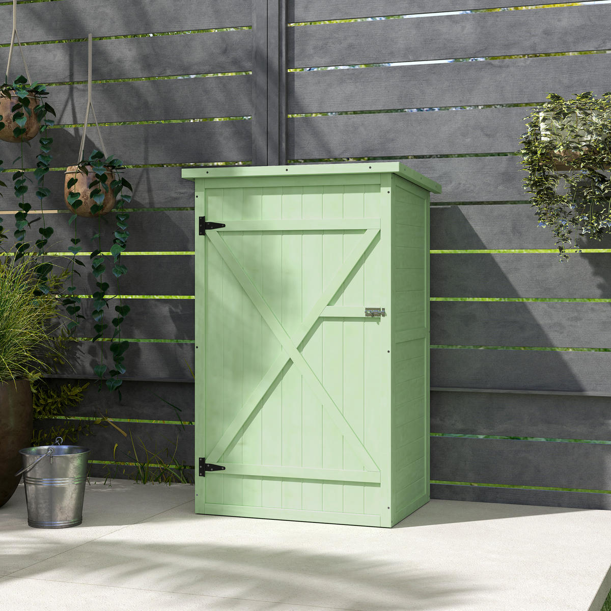 GARTENSCHRANK DE-09255 Holzoptik - Grün, Holz (56/115/75cm) - ComfortXL