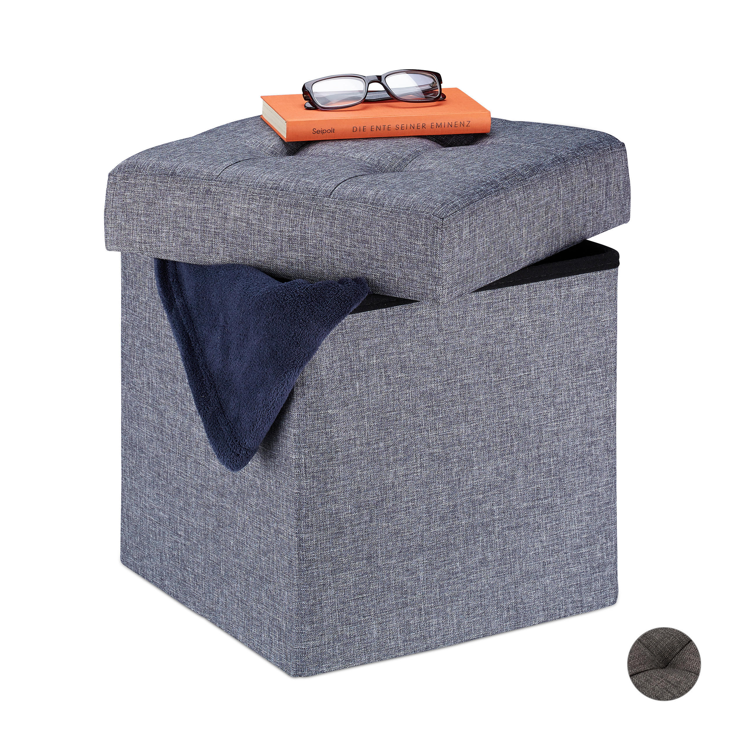 SITZHOCKER - Grau, Holzwerkstoff/Textil (38/41/38cm) - Relaxdays