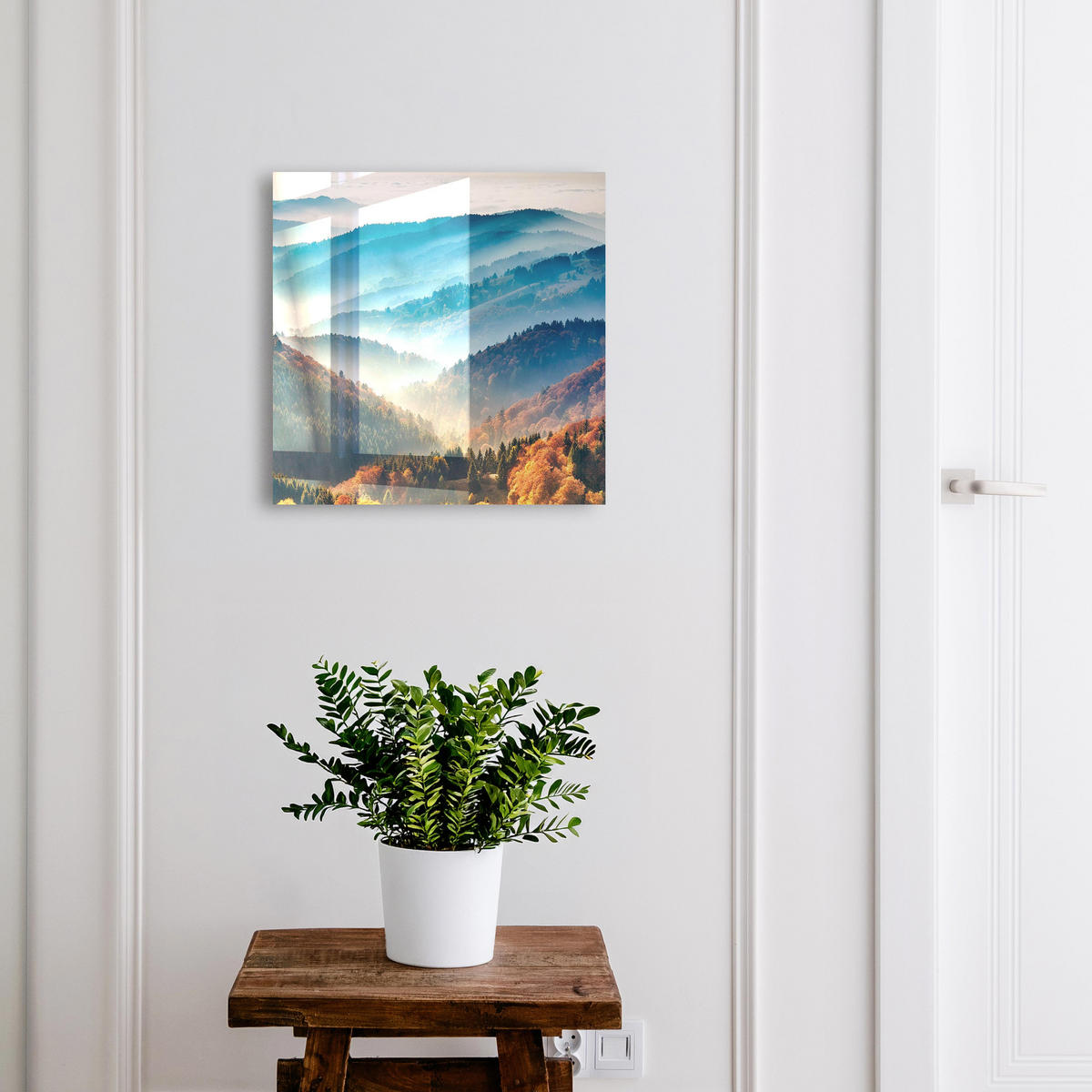 SCHLÜSSELBOX Schwarz 30x30 cm- Türöffnung nach rechts - Berglandschaft - Blau, Metall (30/30/5cm) - TULUP