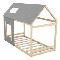 HAUSBETT 90/200 cm DE-04776, mit Dach und Fenster in Natur - Naturfarben/Grau, Holzwerkstoff (90/200cm) - ComfortXL