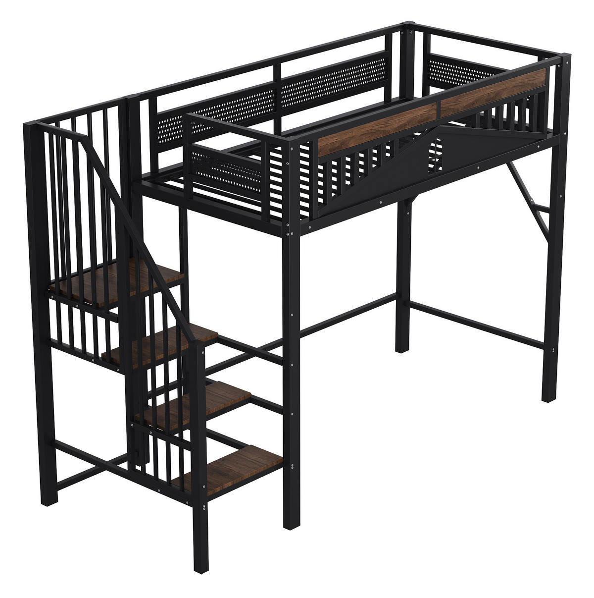 HOCHBETT 90/200 cm aus Metall mit Sicherheitsleiter, Stauraum und Fenster-Design, Schwarz - Schwarz, Metall (90/200cm) - Redom
