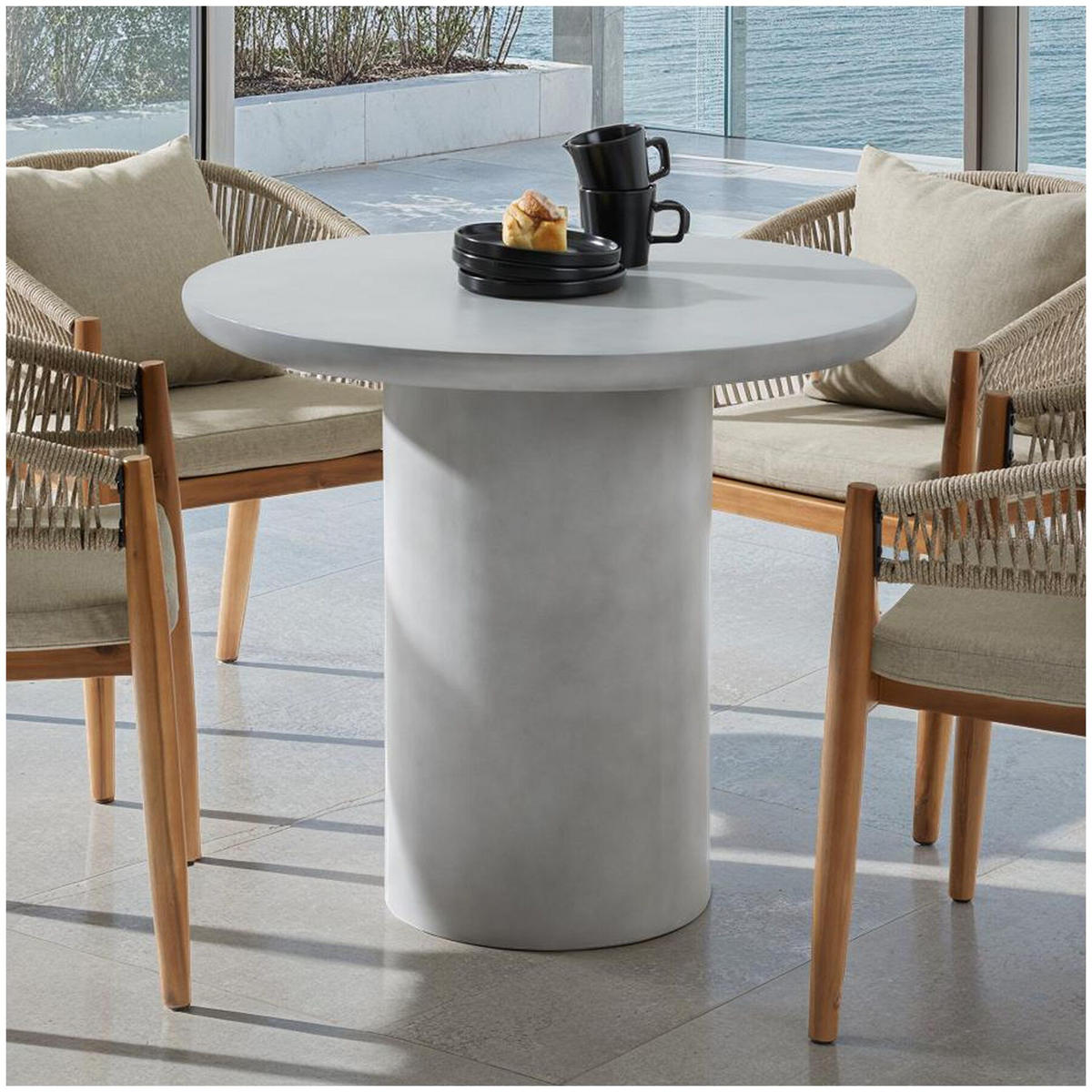 RUNDER-GARTENTISCH Talmi,inkl. Bodenschoner, 86,5 x 75,5 cm,betongrau - Grau, Keramik (86.5/86.5/75.5cm) - tectake