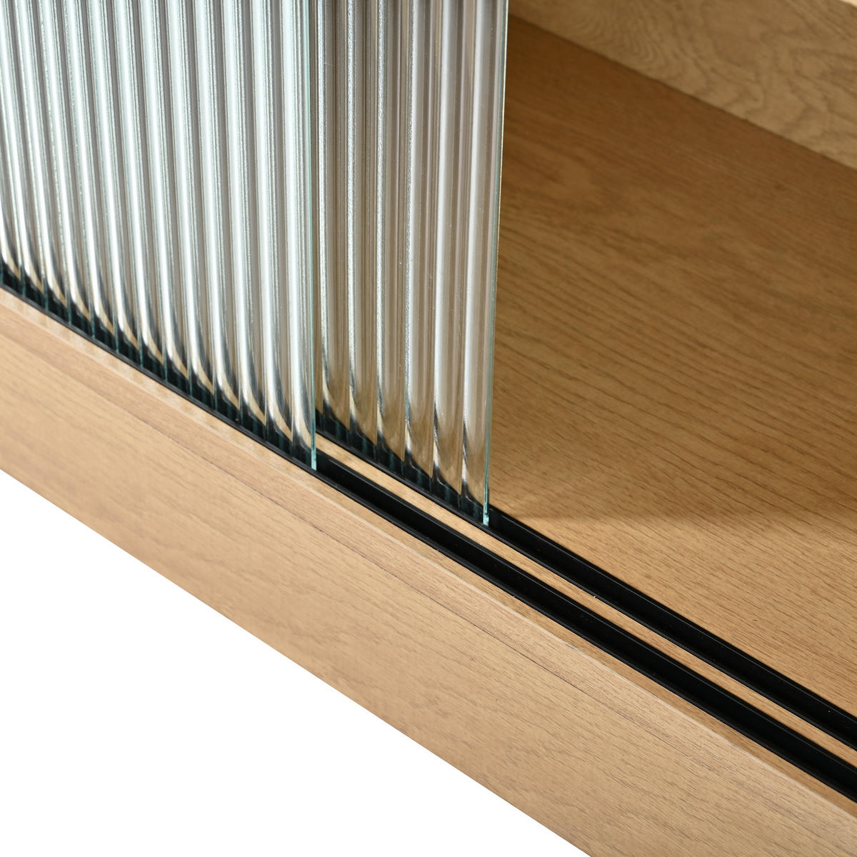 SIDEBOARD 120/30/85 cm, Natur, mit LED-Beleuchtung, Glas-Schiebetüren und Weinregal - Transparent/Naturfarben, Glas/Holzwerkstoff (120/85/30cm) - CHICFURN