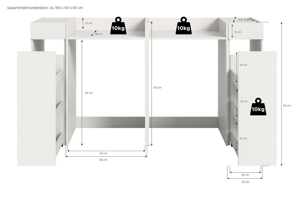 WASCHMASCHINENUMBAU 4tlg. Set Mixx Bad in weiß - modernes Design - B/H/T: 190x101x60 cm - Weiß, Holzwerkstoff (190/101/60cm) - Homes & Jones