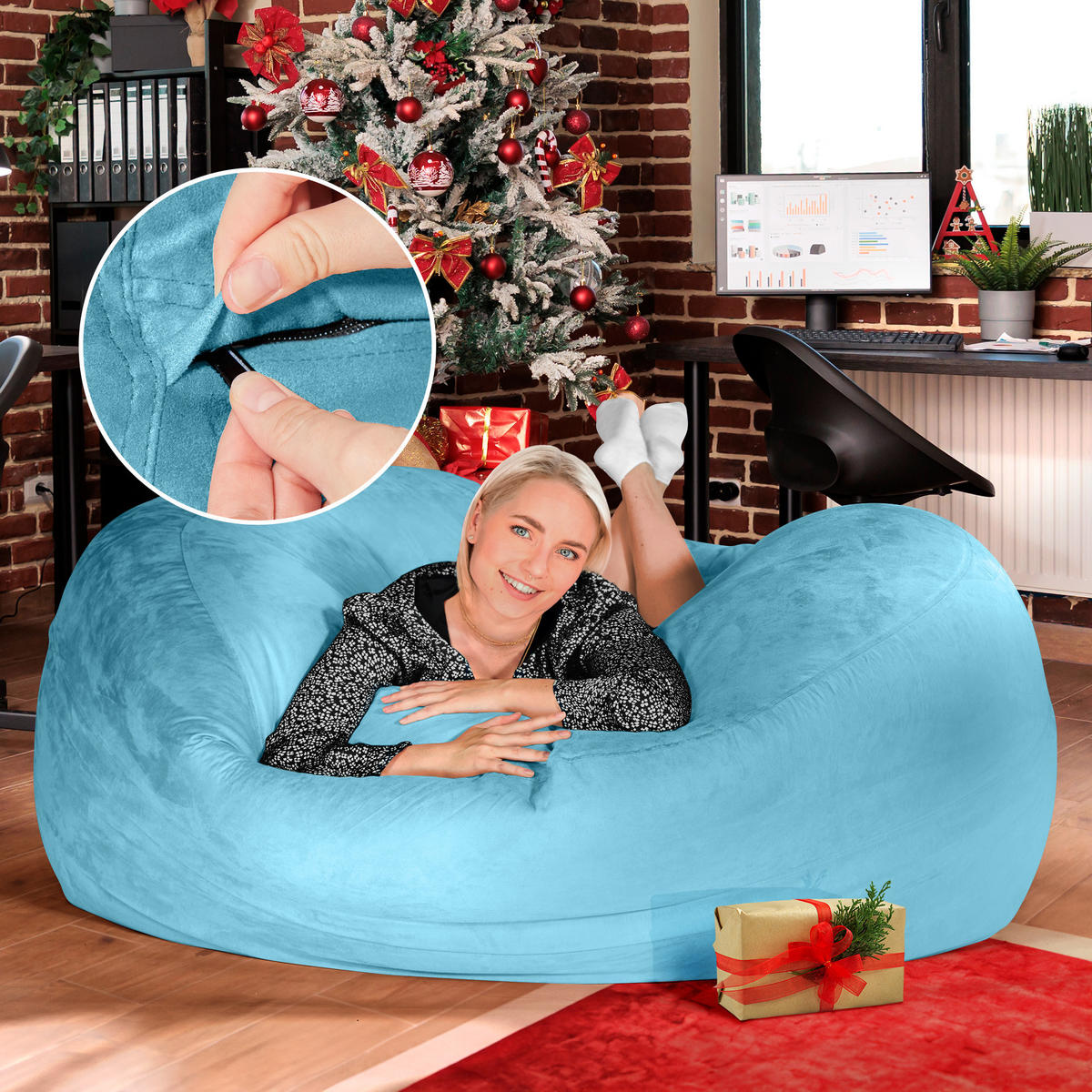 RIESEN-SITZSACK XXL JUMBO Velours 5ft - Hellblau, Textil (150/120/150cm) - Green Bean