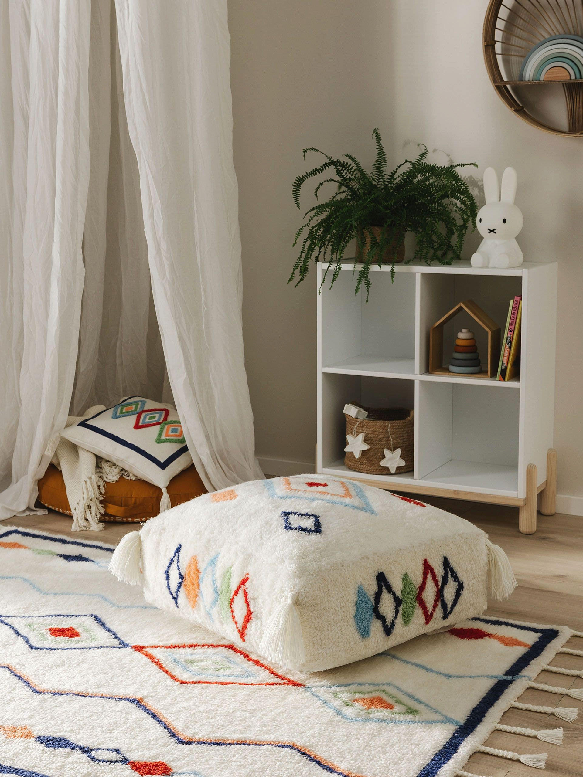 WOLL-POUF handgefertigt Malika Multicolor 55x55x20 cm - Multicolor, Textil (55/20/55cm) - Lytte